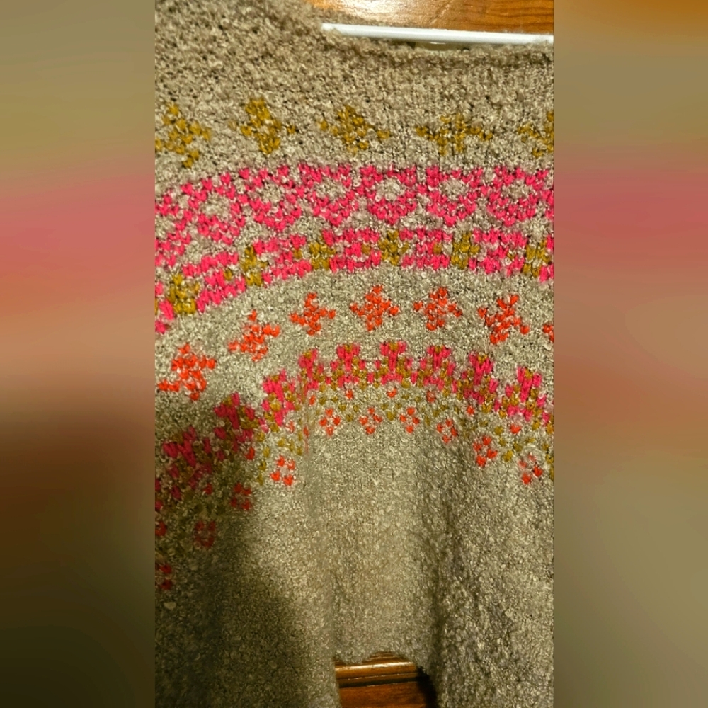 NATURAL LIFE Off-the-Shoulder Tan, Orange and Pink Sweater Boho Stretchy XL - Picture 3 of 3